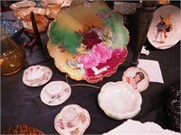 Six vintage china items: 12" French charger