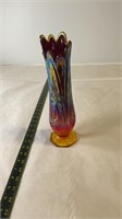 11in Burgundy Carnival Glass Style Vase