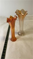 2pcs marigold carnival glass vases