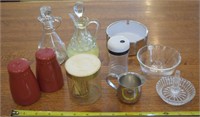 Pier 1 salt & peper glass cruets ashtray lot +