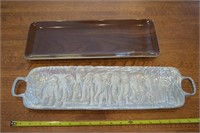 Pewter elephant motif tray & Pier 1 ceramic tray