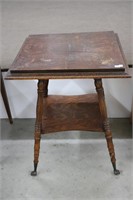 ANTIQUE OAK LAMP TABLE WITH GLASS CLAW FEET
