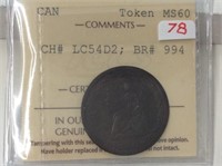 1815 (iccs Ms60) Lower Canada 1/2 Penny Token
