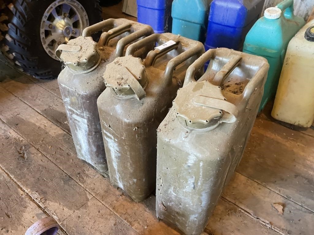 3 PLASTIC 5 GALLON FUEL CANS