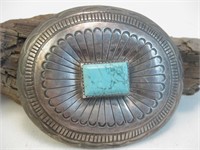 Navajo SS Turquoise Concho Belt Buckle -Hallmarked