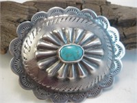 Navajo SS Turquoise Concho Belt Buckle - Tested