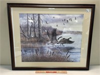 LARGE PRINT OF DANIEL PRICE FRAMED DUCK PAINTING