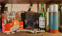 Vint. Thermos & Lunch Box, Coke Bottle, Plano