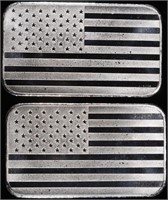 (2) 1 OZ .999 SILVER FLAG BARS