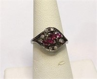 Vintage Sterling Silver Lab Ruby CZ Ring 6.5