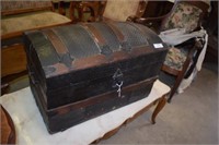Antique Trunk w/ Embossed Leather, Iron Hardware