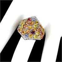 Natural Multi Color Sapphire  & Tanzanite Ring