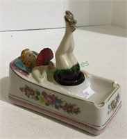 Vintage risqué bisque china ashtray with bobble
