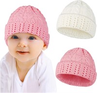 Hicdaw 2PCS Baby Winter Hat  6 Months Beige+pink