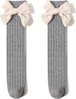 SHIBO Toddler Girls Knee High Bowknot Socks (Gray)