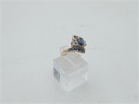 14K Yellow Gold Blue Sapphire Diamond Ring