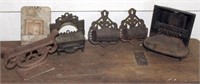 tray lot ironware - iron fireplace match holder,