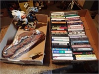 (2) Boxes w/ Cassettes, Horse & Cat Figurines