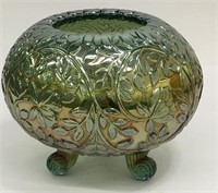 Green Carnival Glass Footed Bowl