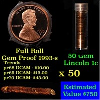 Gem Proof Lincoln 1c roll, 1993-s 50 pcs