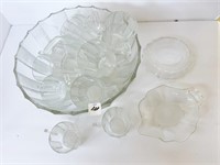 CRYSTAL PUNCH BOWL AND GLASSES