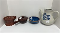 Water pitcher & (2) small lidded bowls