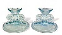 Vintage Fostoria Azure glass candleholders