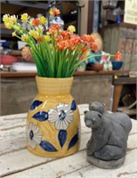 Small Orange Blue Flower Flower Vase with Faux