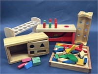 Vintage Child's Wooden Blocks & Toys, as pictured