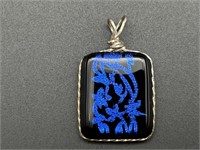 Sterling Silver w/ Blue Glass Pendant,  TW 7.1g