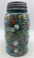 (SM) Vintage Marbles in Mason Jar 7 inches Tall