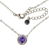 Round Amethyst & White Topaz Halo Necklace