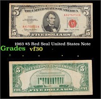 1963 $5 Red Seal United States Note Grades vf++