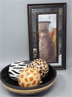 Three Handmade Safari Decorative Ceramic Balls &
