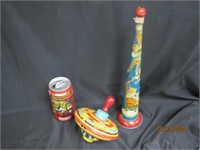 Vtg Tin Noise Makers Spinning Top Toys