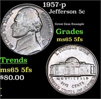 1957-p Jefferson Nickel 5c Grades GEM 5fs