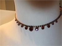 VINTAGE RUBY RED STONE CHOKER NECKLACE