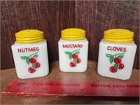 Set 3 Tipp Glass Cherry Spice jars