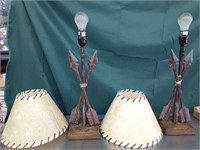 Two hand painted arrow lamps