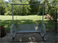 Homemade-Steel Wheel metal base porch swing