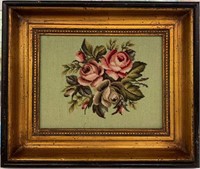 Rose Needlework In Gilt Frame
