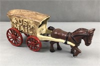 Vintage metal horse drawn mail carriage model