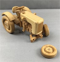 Wooden tractor model - 1 wheel off
