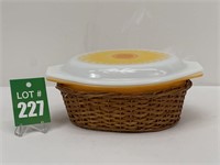 Vintage Pyrex Sunflower Casserole Dish with Basket