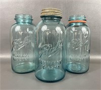 Three Vintage Blue Ball Mason Jars