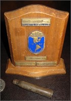 1942 Miami Pistol Tournament Plaque + Bullet Shell