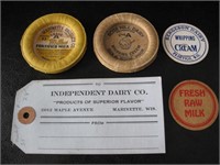 Vtg Milk caps- RoseHill, Marinette, Bergeson Dairy