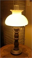 wooden lamp with bristol glass shade