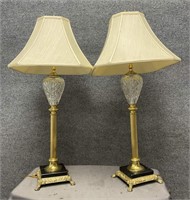 Pair of Brass and Crystal Table Lamps