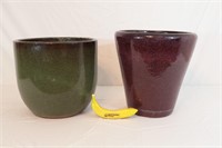 2 Large Mottled Glazed Pottery Flower Pots